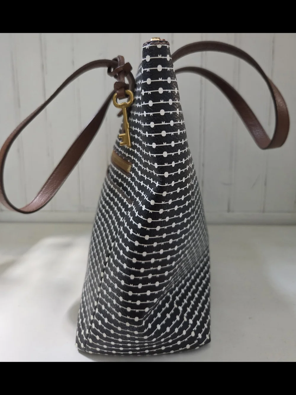 Fossil Rachel Black White Polka Dot Large Tote/Shoulder Bag/Purse - Picture 6 of 9